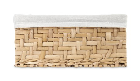 Photo of One empty wicker bread basket isolated on white