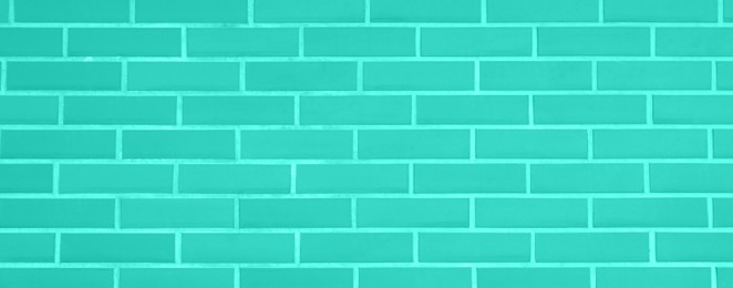 Image of Texture of turquoise brick wall as background, banner design