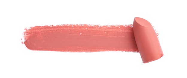 Photo of Lipstick and swatch on white background, top view