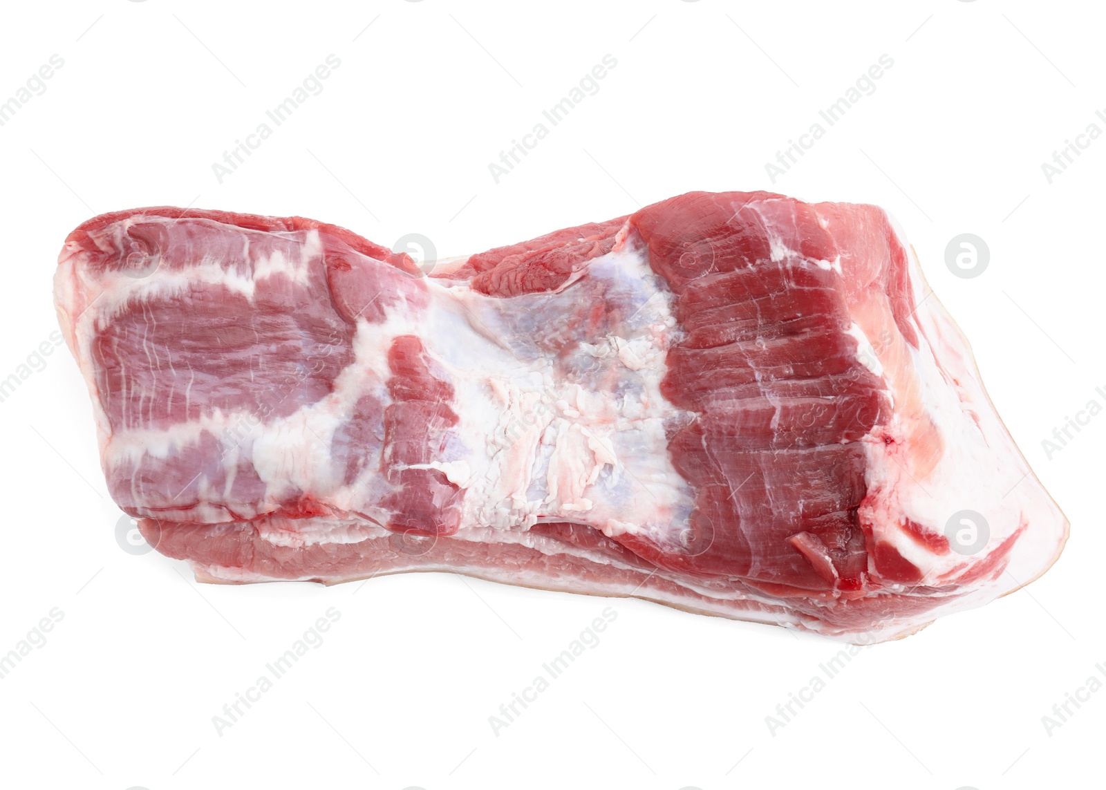 Photo of One piece of raw pork belly isolated on white