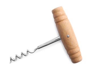 Photo of One corkscrew isolated on white, top view