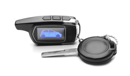 Photo of Modern car key with remote control isolated on white