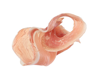Photo of Slice of delicious prosciutto isolated on white