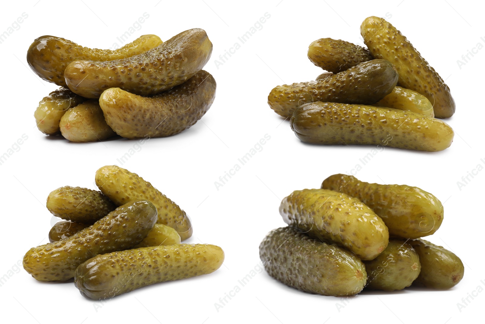 Image of Tasty pickled cucumbers isolated on white, set