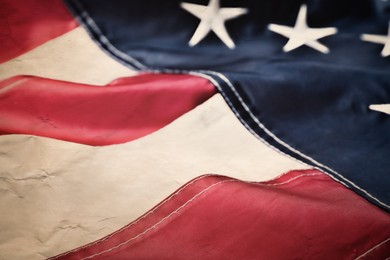 Image of Old American flag as background, closeup view. National symbol of USA