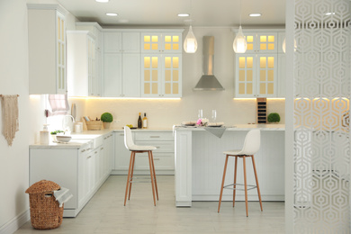 Modern kitchen with stylish furniture. Interior design