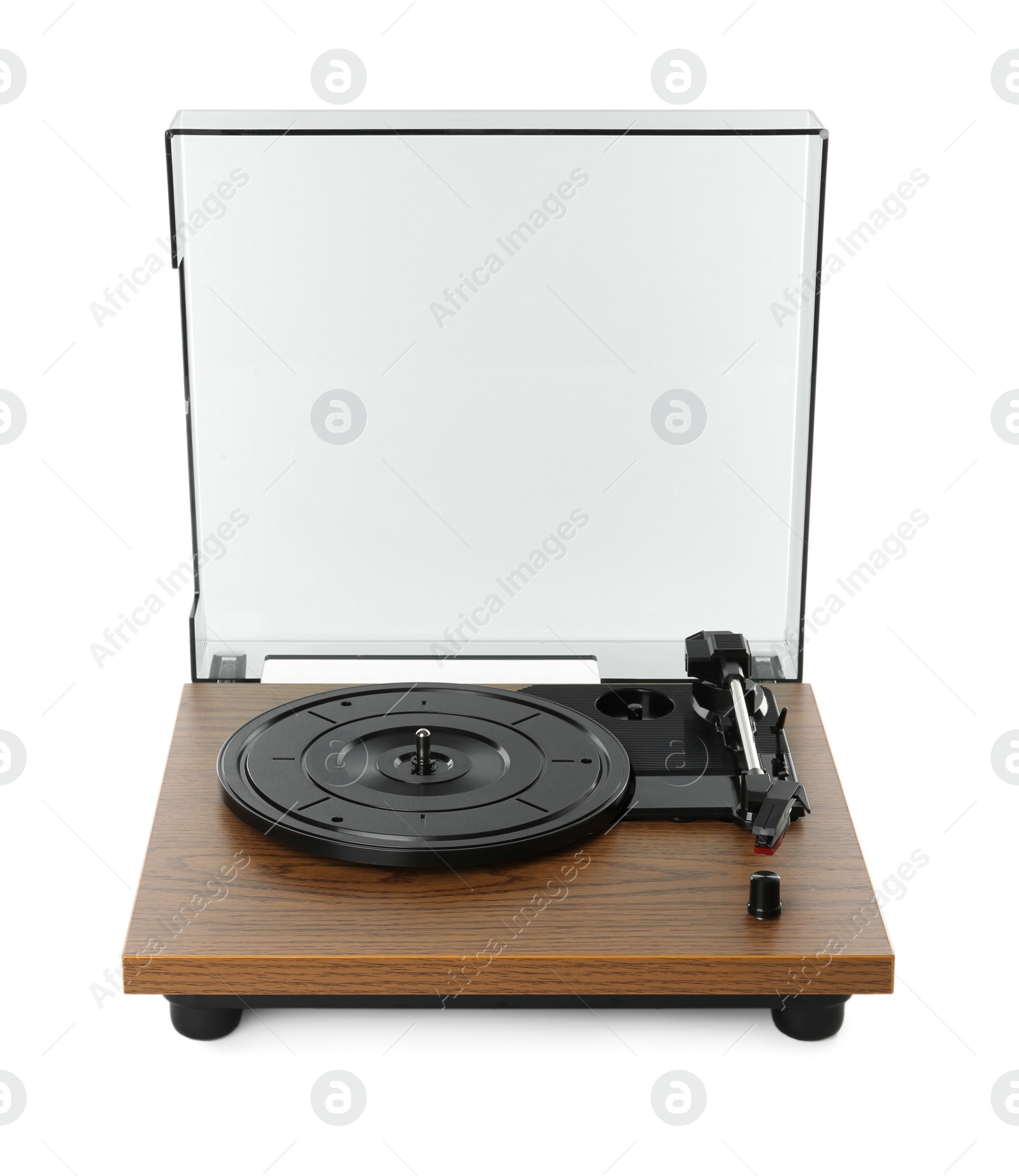 Photo of Modern vinyl record turntable isolated on white