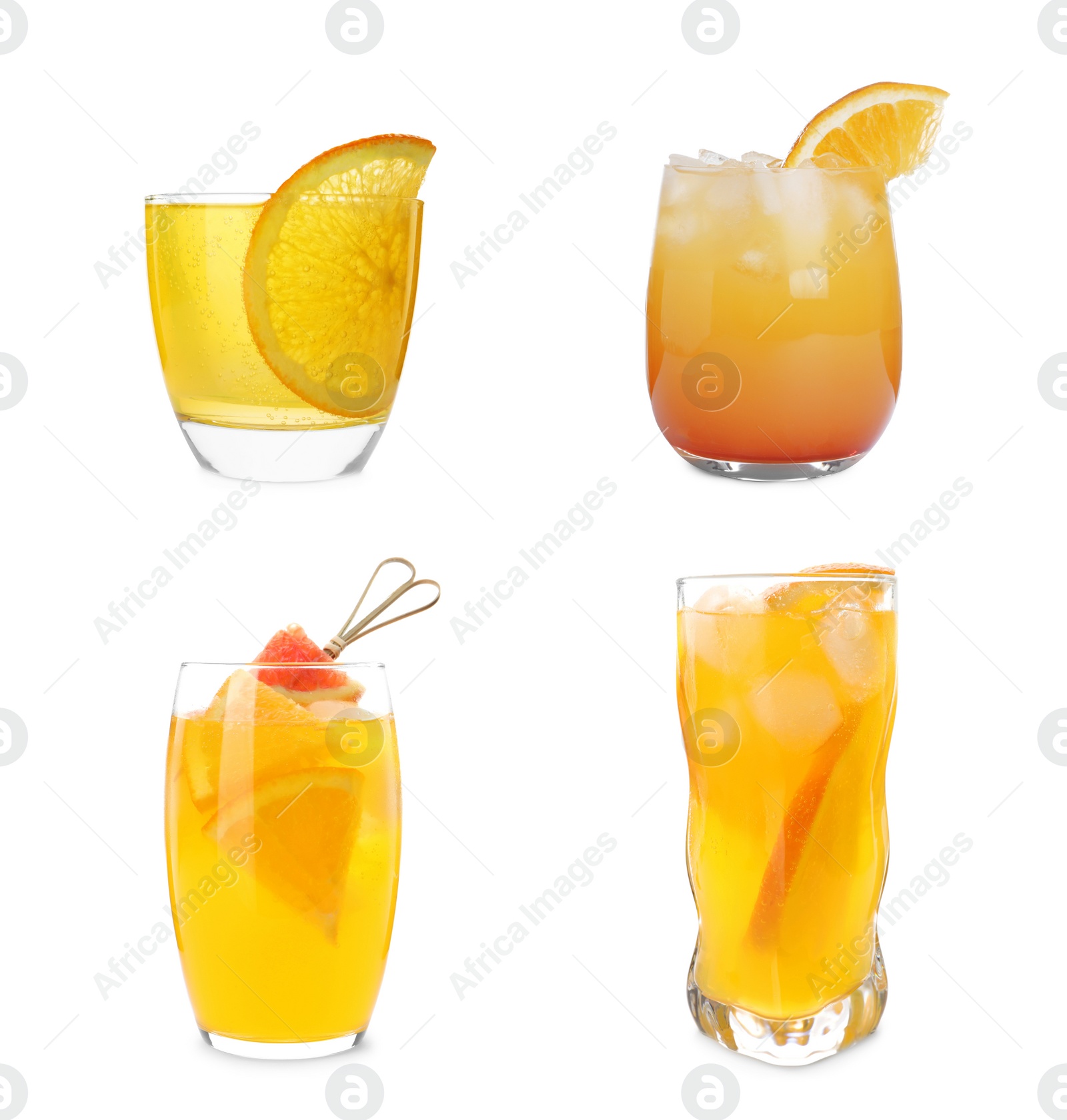 Image of Set with delicious Mimosa cocktails on white background 
