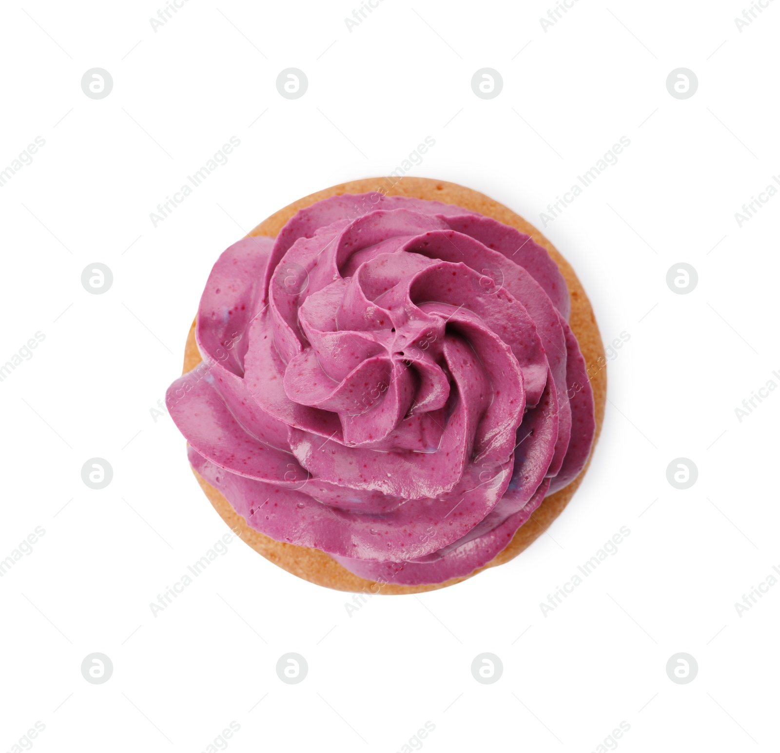 Photo of Delicious cupcake with cream isolated on white, top view