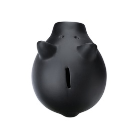 Black piggy bank on white background, top view. Money saving