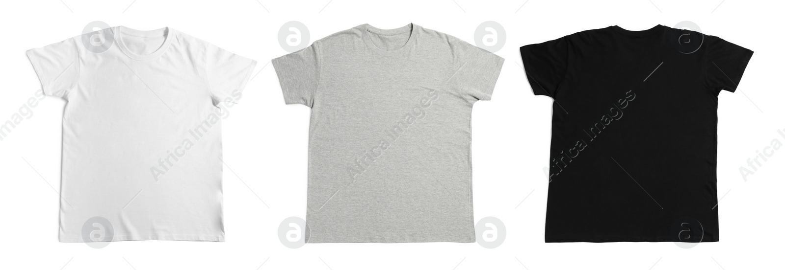 Image of T-shirts of different colors isolated on white. Space for design