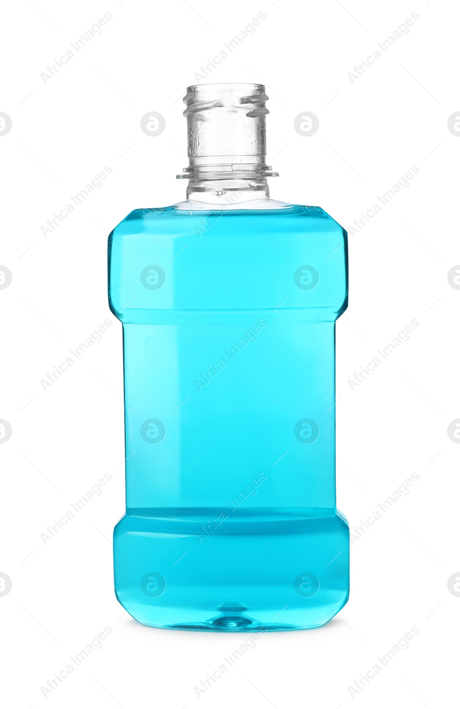 Photo of Bottle with mouthwash for teeth care on white background