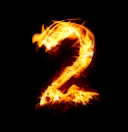 Image of Flaming 2 on black background. Stylized number design
