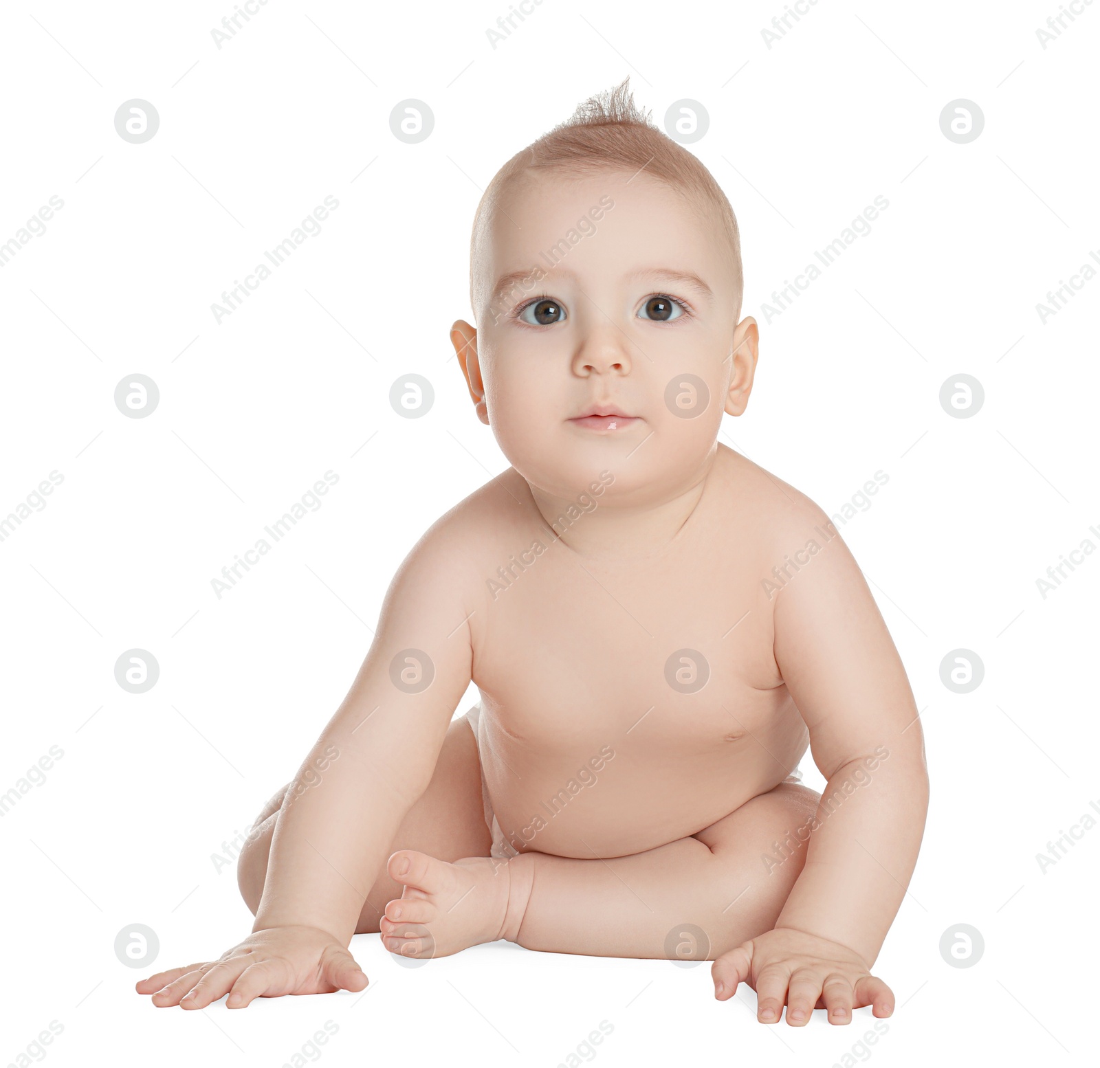 Photo of Cute healthy little baby on white background