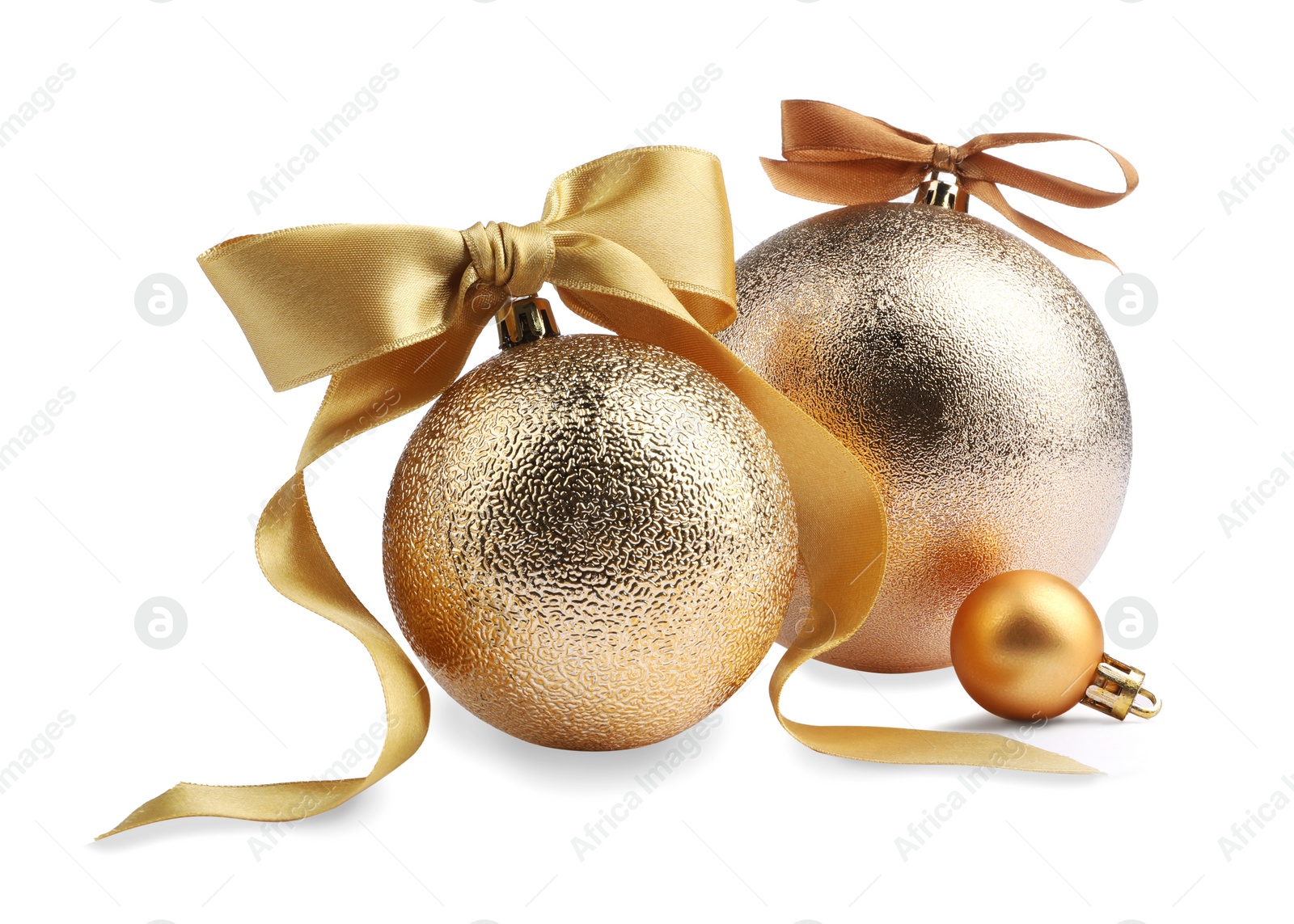 Photo of Beautiful Christmas balls with bows isolated on white
