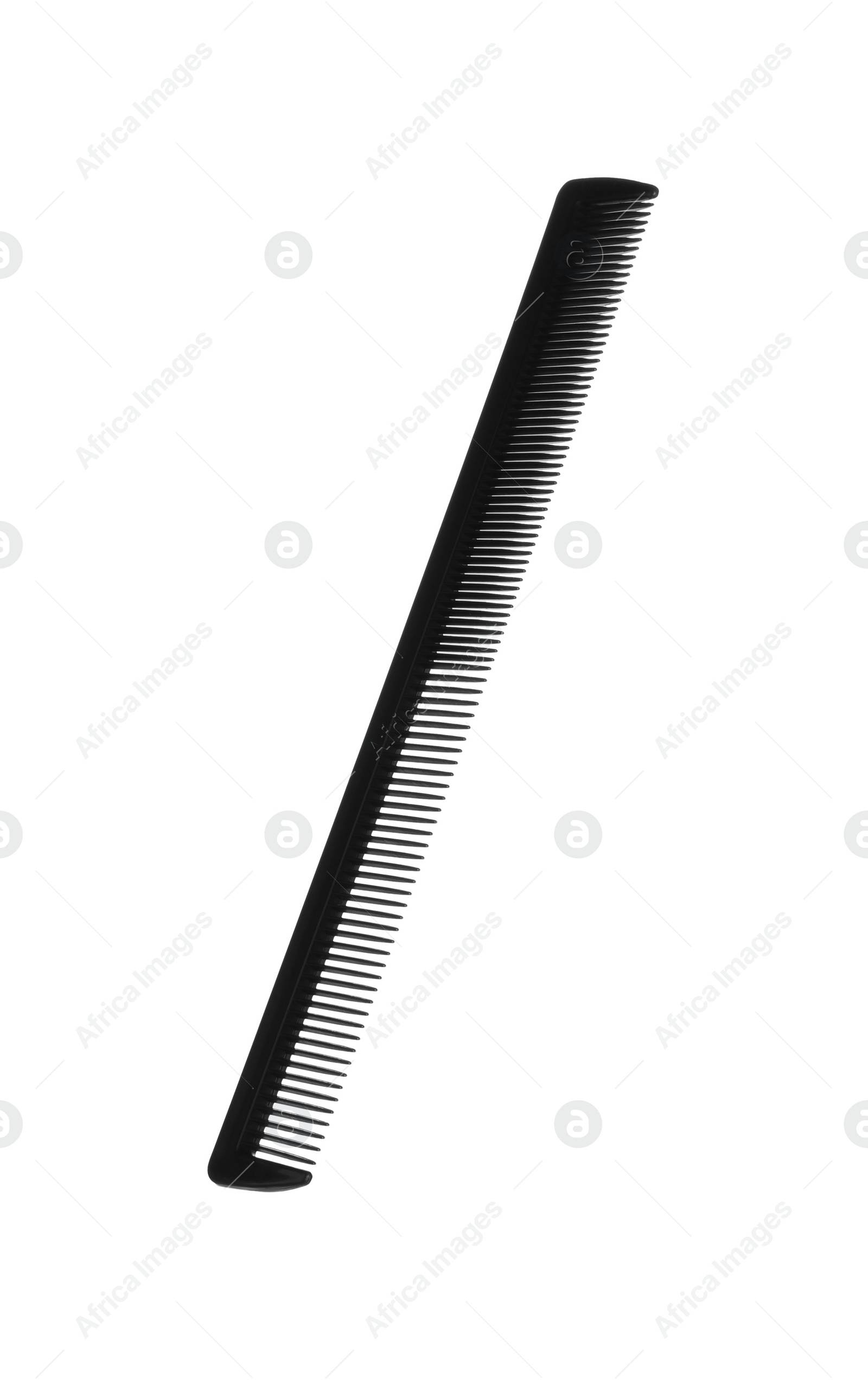 Photo of Hairdresser tool. Black hair comb isolated on white