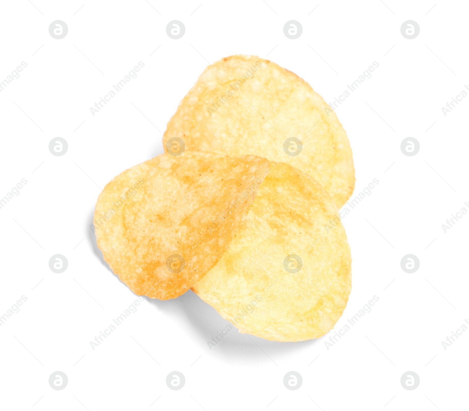 Photo of Tasty crispy potato chips on white background