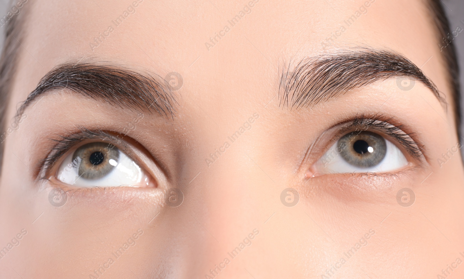 Photo of Beautiful woman with perfect eyebrows, closeup