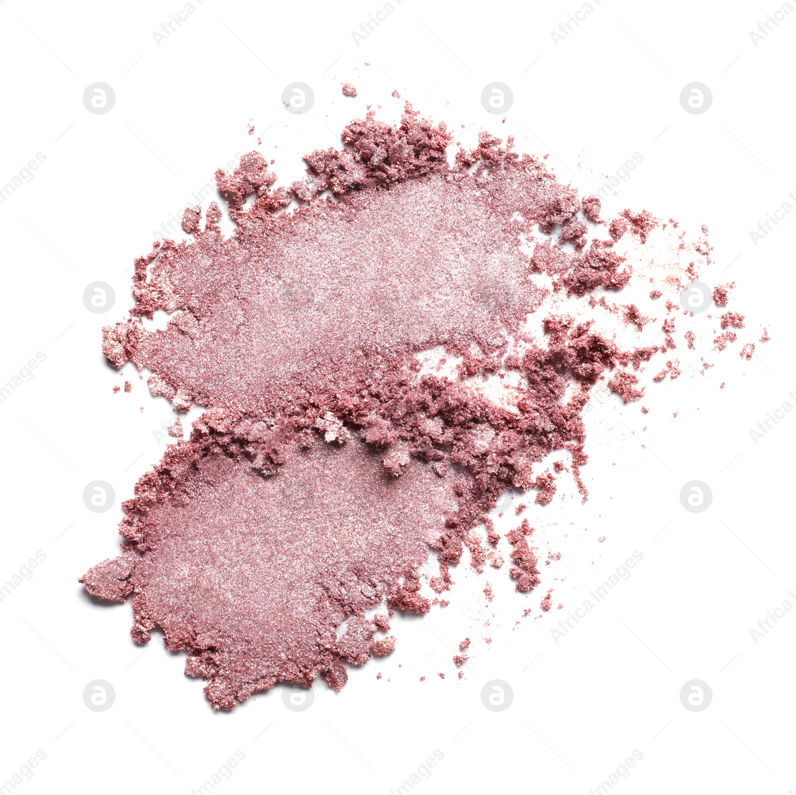 Photo of Crushed eye shadows on white background, top view. Professional makeup product