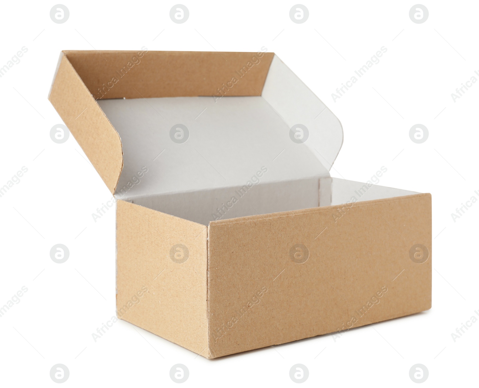 Photo of Empty open cardboard box isolated on white