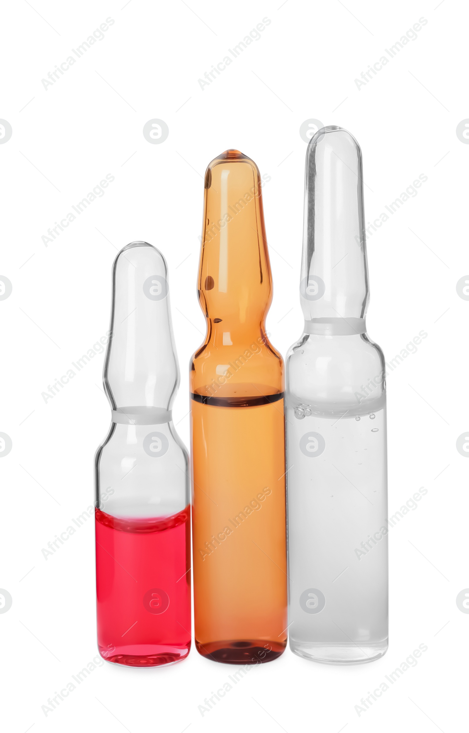 Photo of Different ampoules with pharmaceutical products on white background