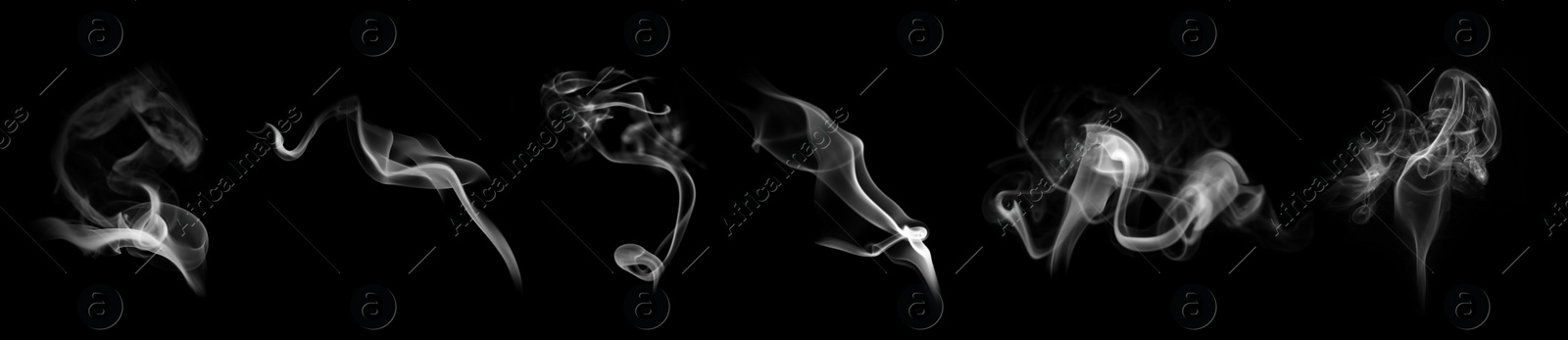 Image of Collection of white smoke on black background