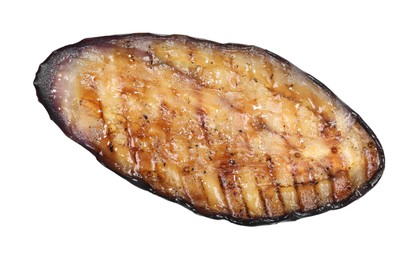 One slice of tasty grilled eggplant isolated on white, top view