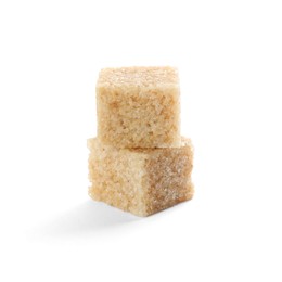 Photo of Two brown sugar cubes isolated on white
