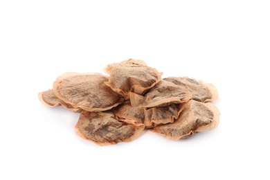 Photo of Many used tea bags on white background