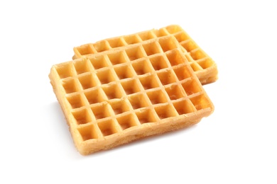 Photo of Delicious waffles for breakfast on white background