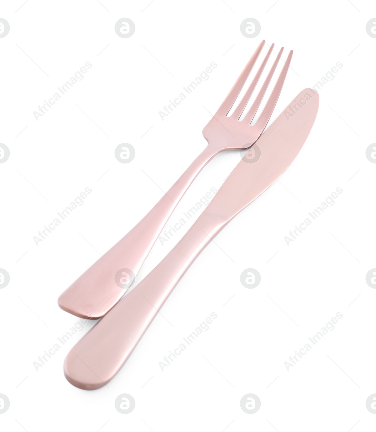 Photo of New clean shiny cutlery isolated on white