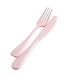 New clean shiny cutlery isolated on white