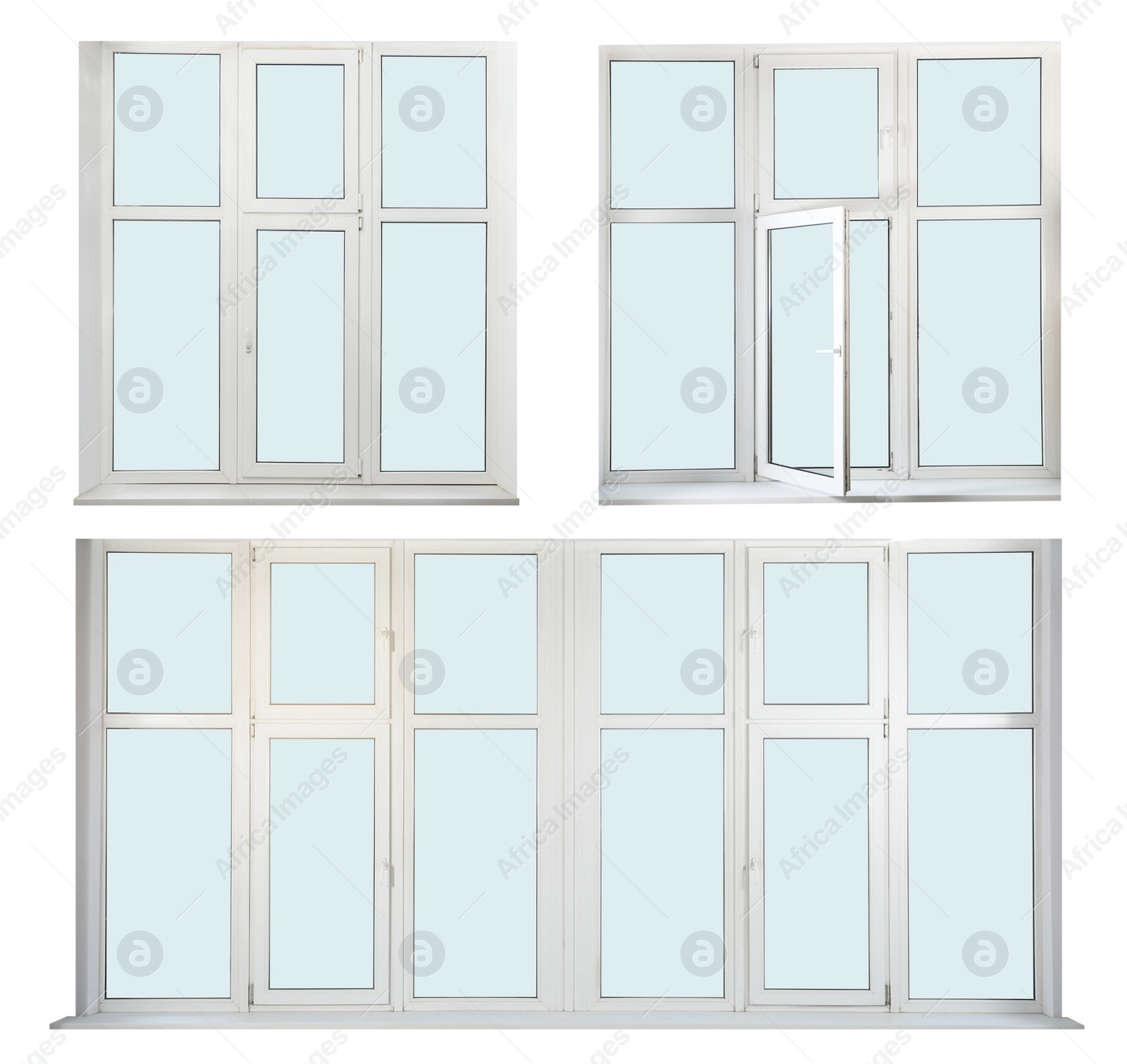 Image of Modern stylish windows isolated on white, collage