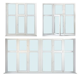 Image of Modern stylish windows isolated on white, collage