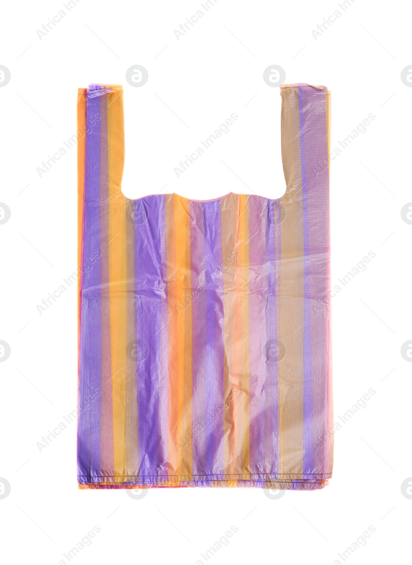 Photo of Stack of plastic bags isolated on white, top view