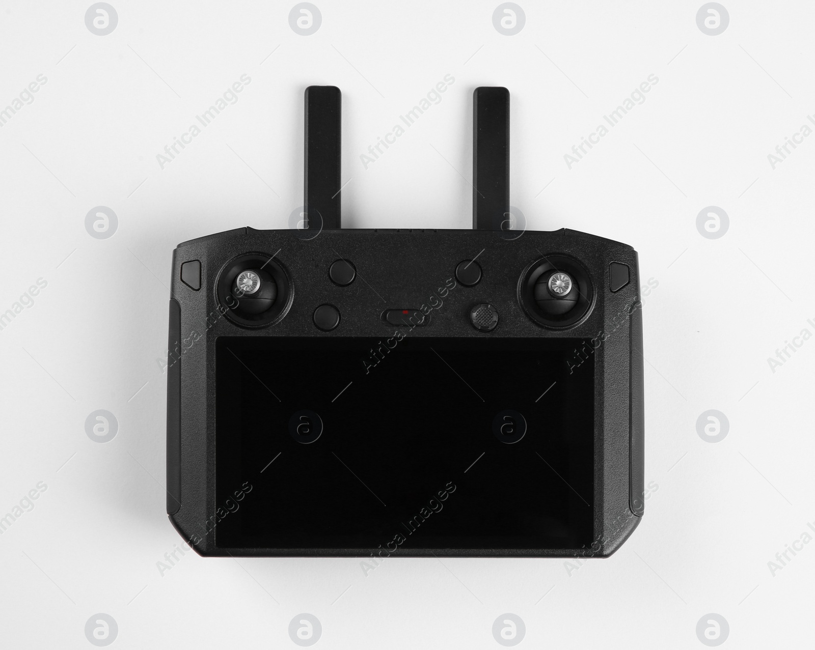 Photo of New modern drone controller isolated on white, top view