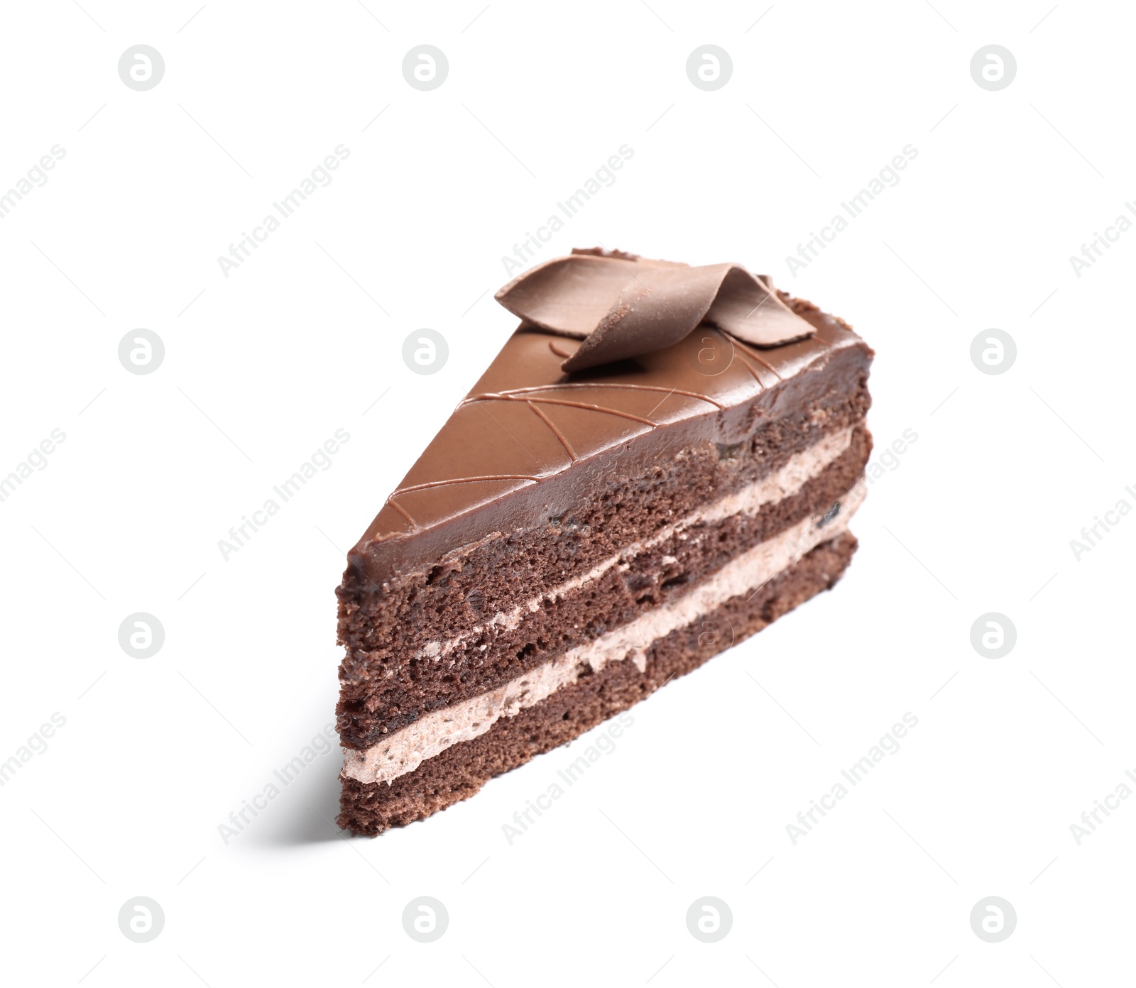 Photo of Delicious fresh chocolate cake isolated on white