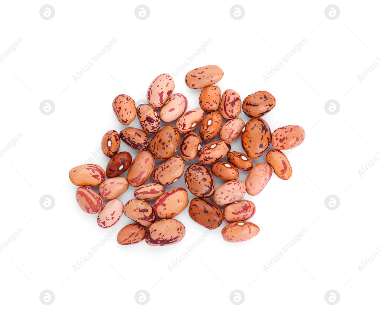 Photo of Many raw kidney beans isolated on white, top view