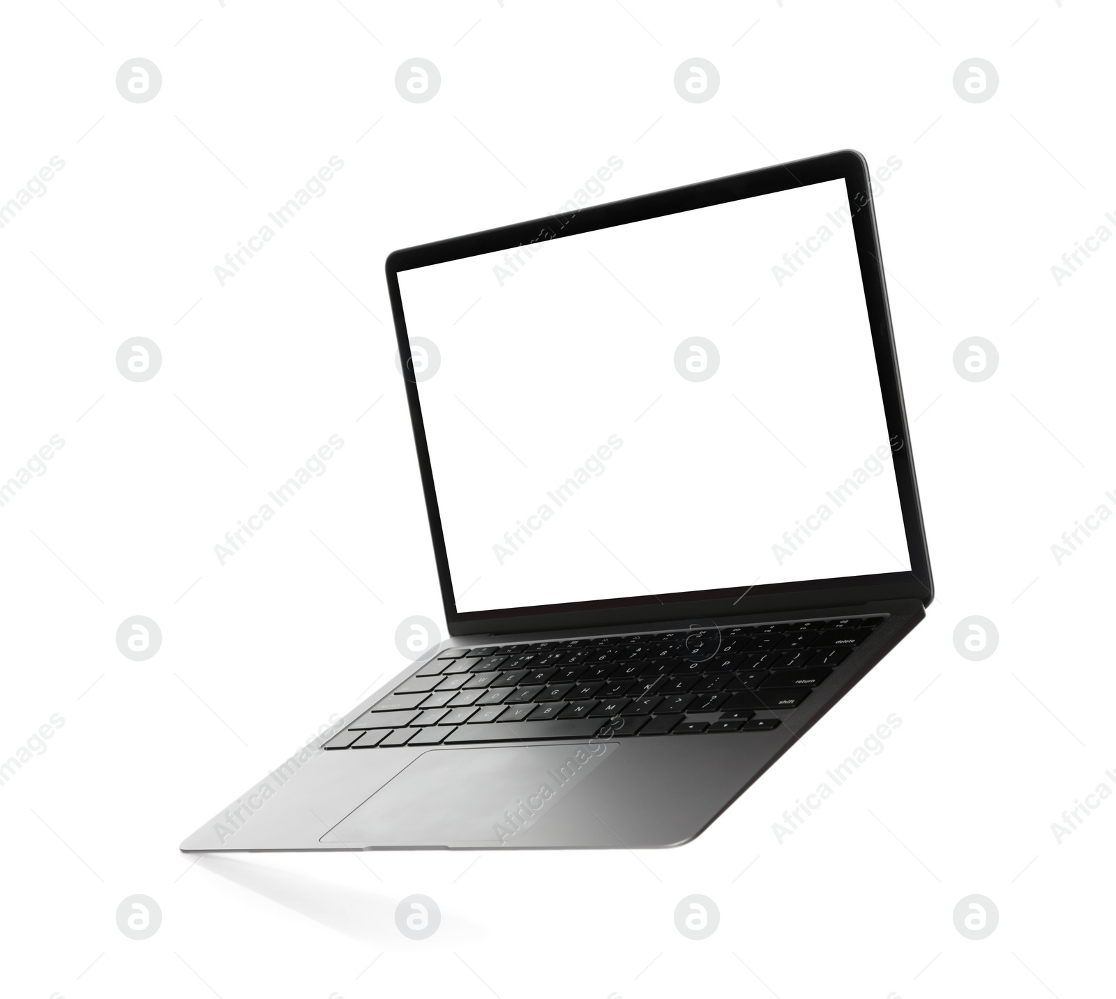 Photo of Laptop with blank screen isolated on white. Mockup for design