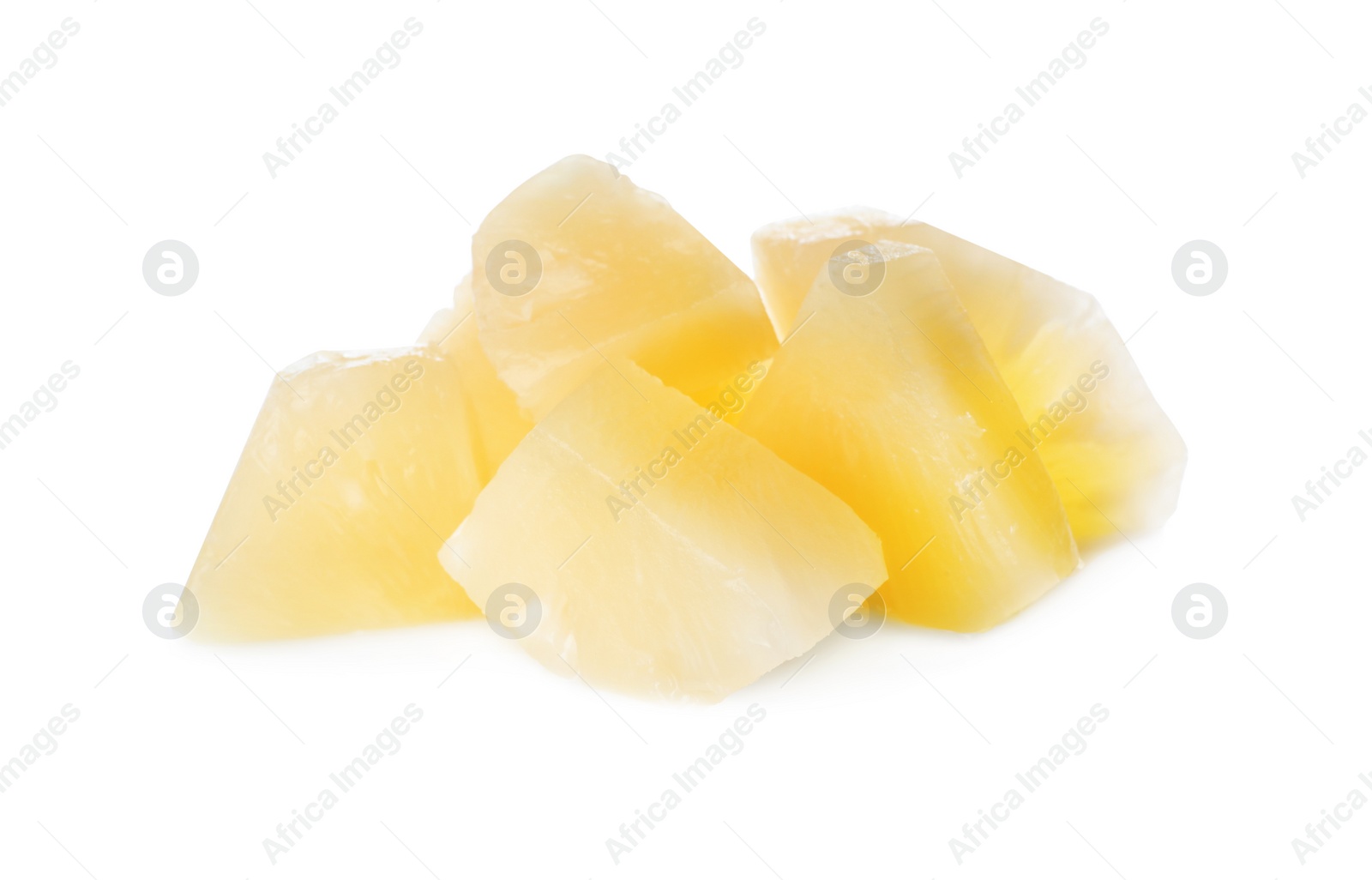 Photo of Pieces of canned pineapple isolated on white