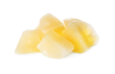 Photo of Pieces of canned pineapple isolated on white