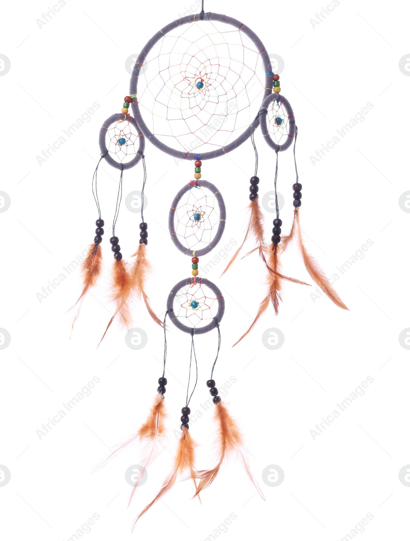 Photo of Beautiful handmade dream catcher on white background