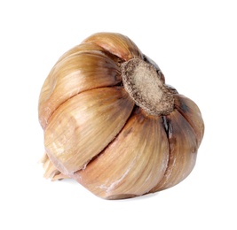 Bulb of black garlic on white background