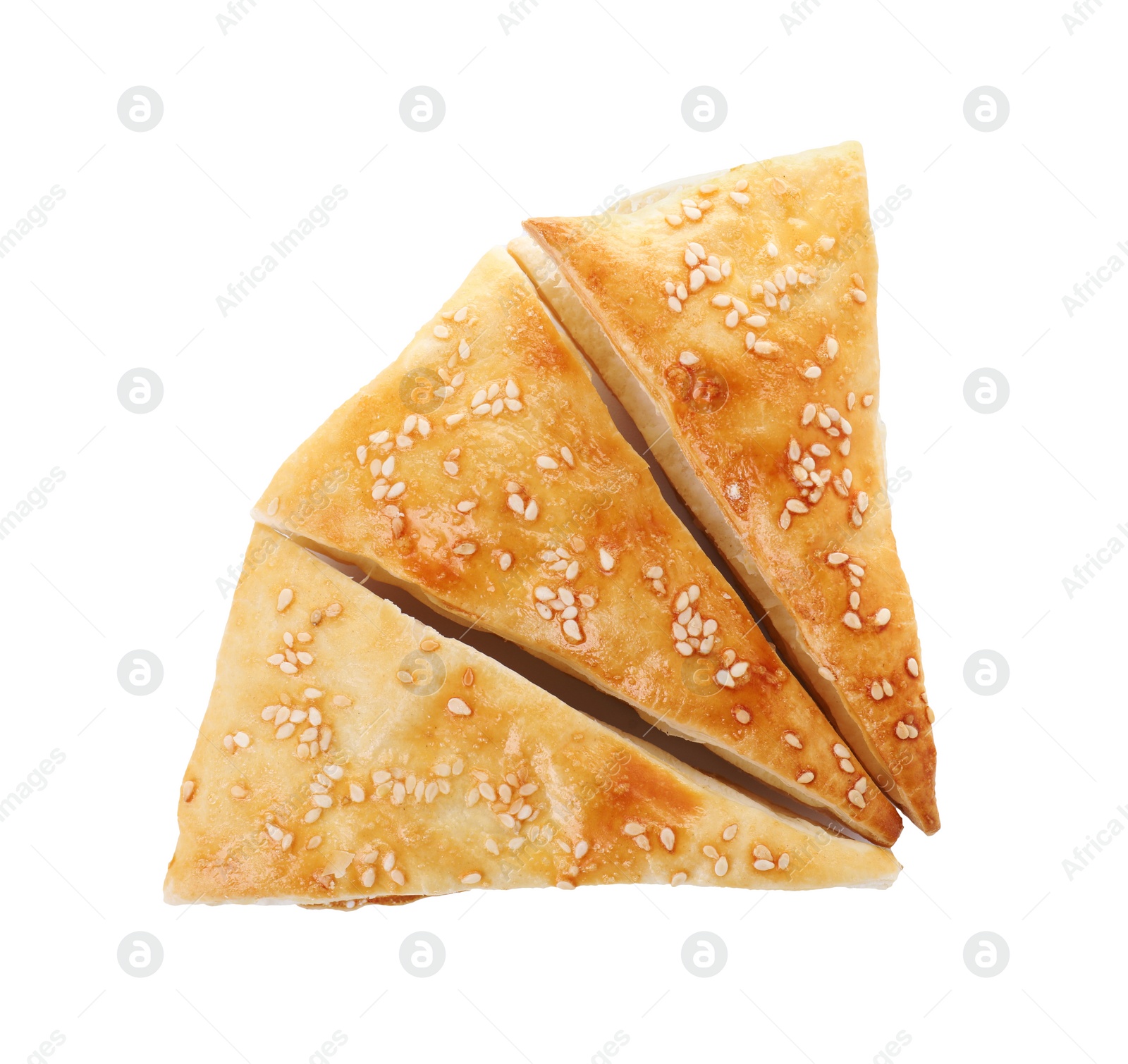 Photo of Delicious fresh puff pastries isolated on white, top view