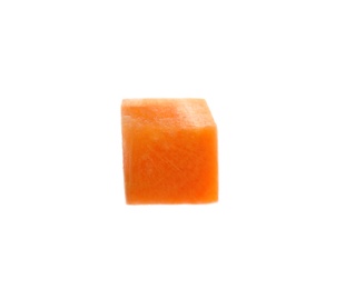 Photo of Fresh juicy carrot cube isolated on white