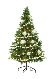 Photo of Beautiful decorated Christmas tree isolated on white
