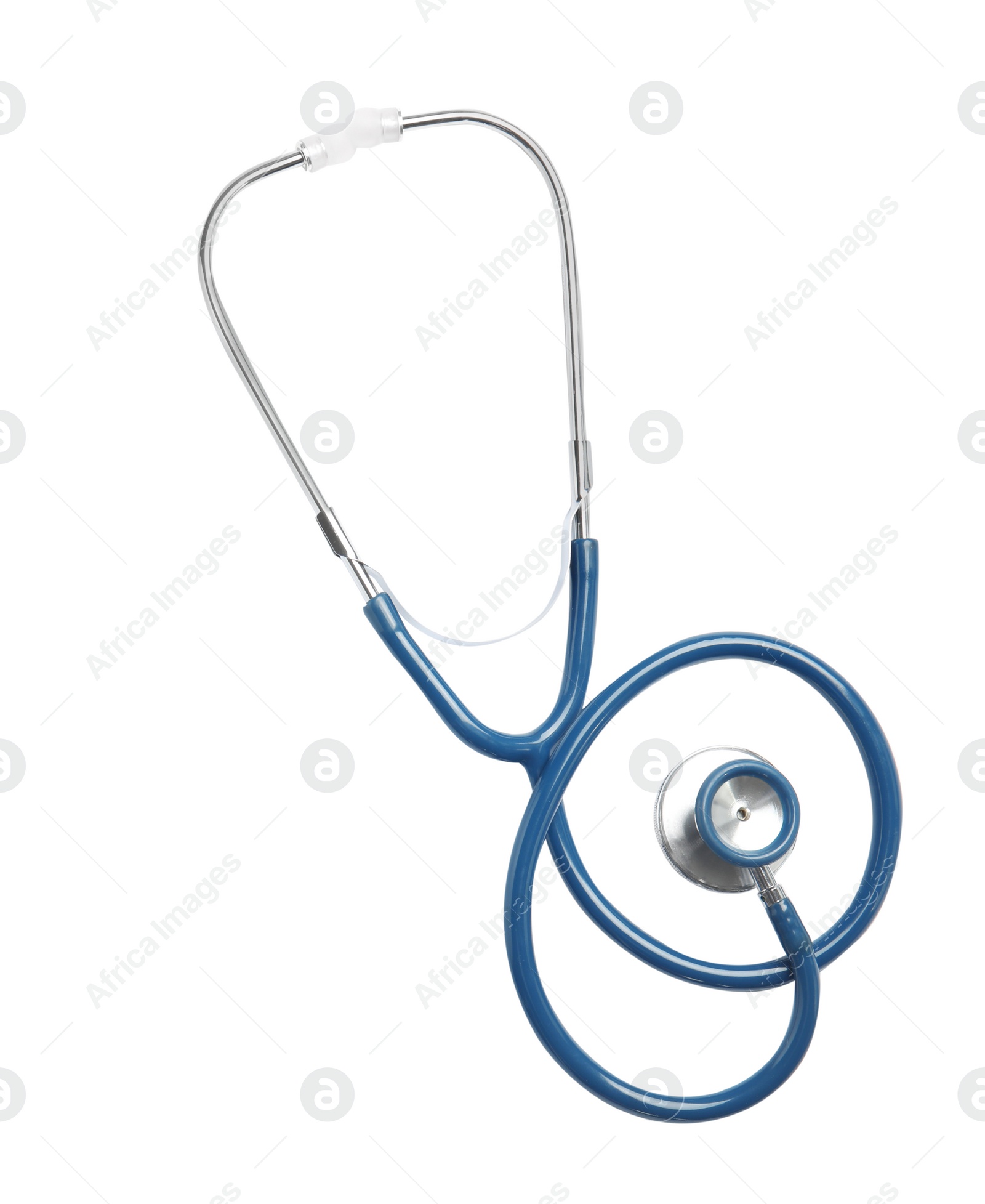 Photo of Stethoscope isolated on white, top view. Medical tool