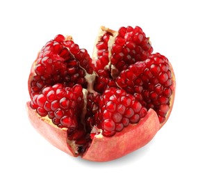 Photo of One cut fresh pomegranate isolated on white