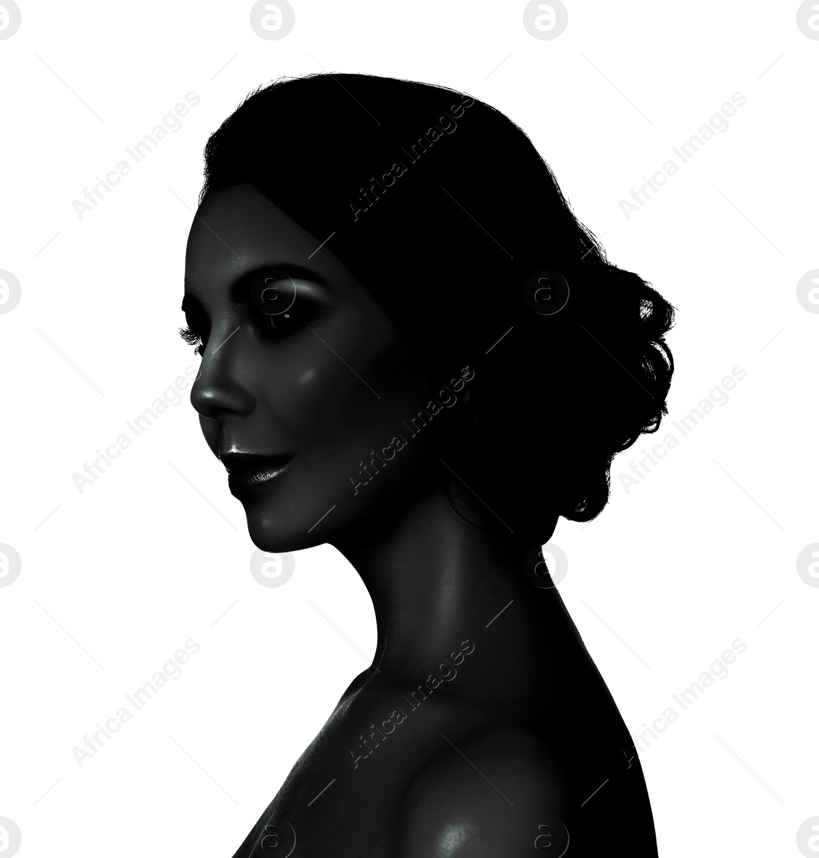 Image of High contrast black and white portrait of beautiful young woman