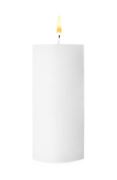 Photo of Large candle with wick isolated on white